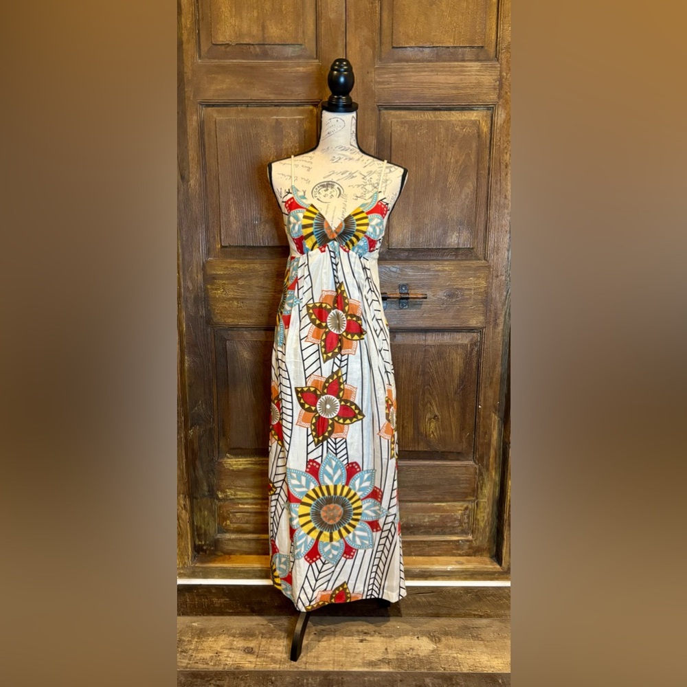 Orange and Red Sleeveless Plunge Maxi Sundress